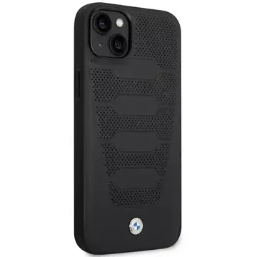 BMW BMHCP14S22RPSK Handyhülle für Apple iPhone 14 6.1" schwarz/schwarz Ledersitze Muster