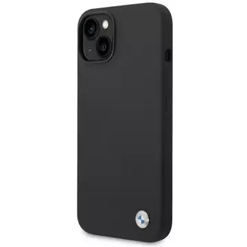 BMW BMHCP14SSILBK Handyhülle für Apple iPhone 14 6.1" schwarz/schwarz Silikon-Metall-Logo