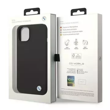 BMW BMHCP14SSILBK Handyhülle für Apple iPhone 14 6.1" schwarz/schwarz Silikon-Metall-Logo