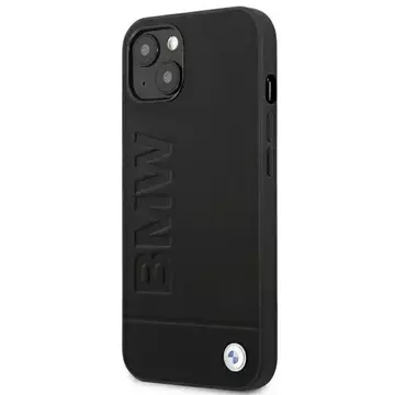 BMW BMHCP14SSLLBK Handyhülle für Apple iPhone 14 6.1" schwarz/schwarz Leather Stamp