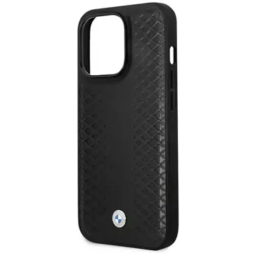 BMW BMHMP14L22RFGK Handyhülle für Apple iPhone 14 Pro 6.1" schwarz/schwarz Leder Rautenmuster MagSafe