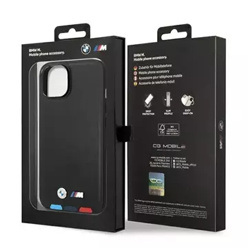 BMW BMHMP14M22PTDK Handyhülle für Apple iPhone 14 Plus 6.7" schwarz/schwarz Leder Stamp Tricolor Magsafe