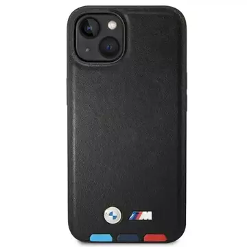 BMW BMHMP14S22PTDK Handyhülle für Apple iPhone 14 6.1" schwarz/schwarz Leder Stamp Tricolor Magsafe