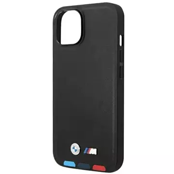 BMW BMHMP14S22PTDK Handyhülle für Apple iPhone 14 6.1" schwarz/schwarz Leder Stamp Tricolor Magsafe