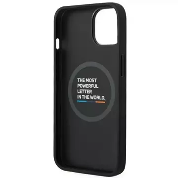 BMW BMHMP14S22PTDK Handyhülle für Apple iPhone 14 6.1" schwarz/schwarz Leder Stamp Tricolor Magsafe