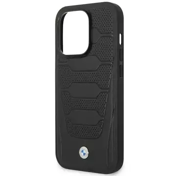 BMW BMHMP14X22RPSK Handyhülle für Apple iPhone 14 Pro Max 6.7" schwarz/schwarz Ledersitze Muster MagSafe