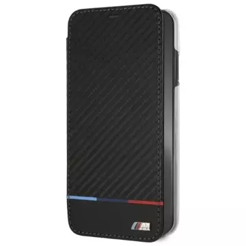 BMW BMTRBKI65PUCARTCBK Schutzhülle für Apple iPhone Xs Max Buch schwarz/schwarz Carbon Tricolor Stripe