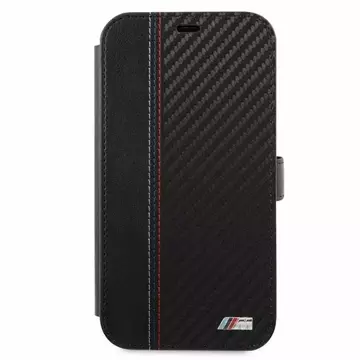 BMW Case BMFLBKP12SMCARBK für iPhone 12 mini 5.4" book M Collection PU Carbon Stripe schwarz/schwarz