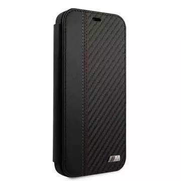 BMW Case BMFLBKP12SMCARBK für iPhone 12 mini 5.4" book M Collection PU Carbon Stripe schwarz/schwarz