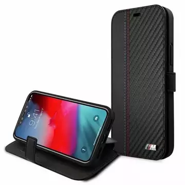 BMW Case BMFLBKP12SMCARBK für iPhone 12 mini 5.4" book M Collection PU Carbon Stripe schwarz/schwarz