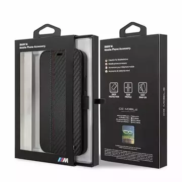 BMW Case BMFLBKP12SMCARBK für iPhone 12 mini 5.4" book M Collection PU Carbon Stripe schwarz/schwarz