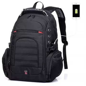 Bange Wasserdichter Rucksack, Laptoptasche, 15 Zoll, Stadtreise, 48 x 35 x 23 cm, für Arbeit, Schule, Flugzeug, Herren, Damen, USB, Schwarz