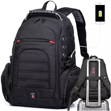 Bange Wasserdichter Rucksack, Laptoptasche, 15 Zoll, Stadtreise, 48 x 35 x 23 cm, für Arbeit, Schule, Flugzeug, Herren, Damen, USB, Schwarz