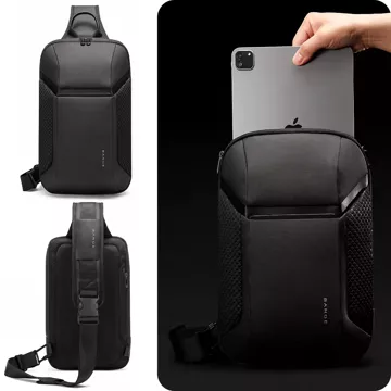 Bange Wasserdichter Rucksack, einzelne Schulter, Tablet-Tasche, 11 Zoll, Reisezubehör, 36 x 20,5 x 10,5 cm, für Arbeit, Schule, Flugzeug, Herren, Damen, Schwarz