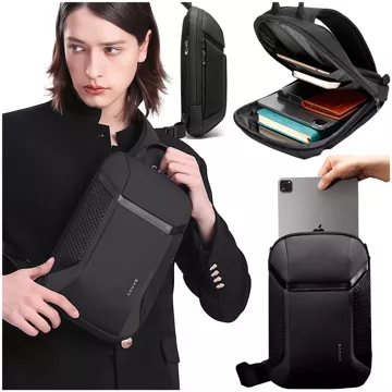 Bange Wasserdichter Rucksack, einzelne Schulter, Tablet-Tasche, 11 Zoll, Reisezubehör, 36 x 20,5 x 10,5 cm, für Arbeit, Schule, Flugzeug, Herren, Damen, Schwarz