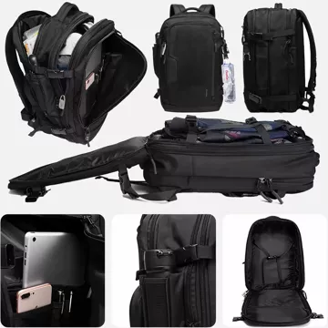 Bange Wasserdichter Rucksack für 15,6-Zoll-Laptop, Stadtreisender, erweiterbar auf 55 x 35 x 21–27 cm, für Flugzeug, Herren, Damen, Vorhängeschloss, Kompass, Flaschenclip, Schwarz