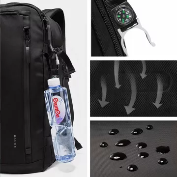 Bange Wasserdichter Rucksack für 15,6-Zoll-Laptop, Stadtreisender, erweiterbar auf 55 x 35 x 21–27 cm, für Flugzeug, Herren, Damen, Vorhängeschloss, Kompass, Flaschenclip, Schwarz