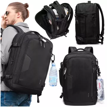 Bange Wasserdichter Rucksack für 15,6-Zoll-Laptop, Stadtreisender, erweiterbar auf 55 x 35 x 21–27 cm, für Flugzeug, Herren, Damen, Vorhängeschloss, Kompass, Flaschenclip, Schwarz