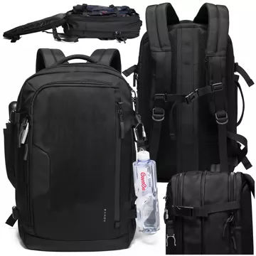 Bange Wasserdichter Rucksack für 15,6-Zoll-Laptop, Stadtreisender, erweiterbar auf 55 x 35 x 21–27 cm, für Flugzeug, Herren, Damen, Vorhängeschloss, Kompass, Flaschenclip, Schwarz