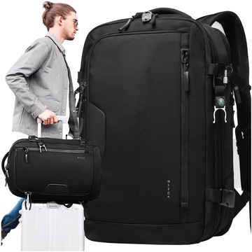 Bange Wasserdichter Rucksack für 15,6-Zoll-Laptop, Stadtreisender, erweiterbar auf 55 x 35 x 21–27 cm, für Flugzeug, Herren, Damen, Vorhängeschloss, Kompass, Flaschenclip, Schwarz