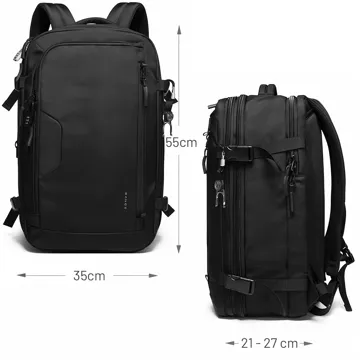 Bange Wasserdichter Rucksack für 15,6-Zoll-Laptop, Stadtreisender, erweiterbar auf 55 x 35 x 21–27 cm, für Flugzeug, Herren, Damen, Vorhängeschloss, Kompass, Flaschenclip, Schwarz