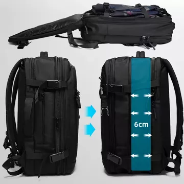 Bange Wasserdichter Rucksack für 15,6-Zoll-Laptop, Stadtreisender, erweiterbar auf 55 x 35 x 21–27 cm, für Flugzeug, Herren, Damen, Vorhängeschloss, Kompass, Flaschenclip, Schwarz