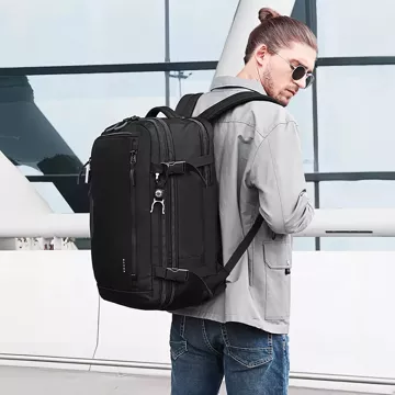 Bange Wasserdichter Rucksack für 15,6-Zoll-Laptop, Stadtreisender, erweiterbar auf 55 x 35 x 21–27 cm, für Flugzeug, Herren, Damen, Vorhängeschloss, Kompass, Flaschenclip, Schwarz