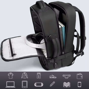 Bange wasserdichter Rucksack, Laptoptasche, 15,6 Zoll, Reisen, 47 x 31 x 20 cm, für Arbeit, Schule, Flugzeug, Herren, Damen, mit USB-Anschluss, Schwarz