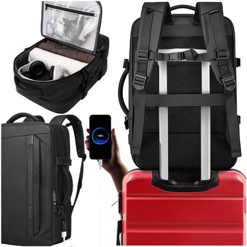 Bange wasserdichter Rucksack, Laptoptasche, 15,6 Zoll, Reisen, 47 x 31 x 20 cm, für Arbeit, Schule, Flugzeug, Herren, Damen, mit USB-Anschluss, Schwarz