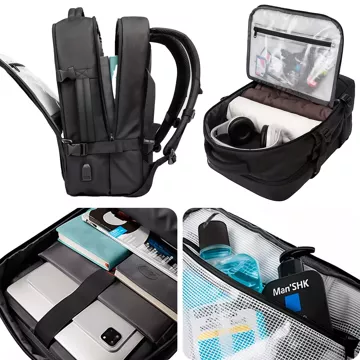 Bange wasserdichter Rucksack, Laptoptasche, 15,6 Zoll, Reisen, 47 x 31 x 20 cm, für Arbeit, Schule, Flugzeug, Herren, Damen, mit USB-Anschluss, Schwarz