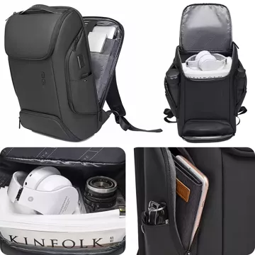 Bange wasserdichter Rucksack, Laptoptasche, 15,6 Zoll, Stadtreisender, 47 x 30 x 15 cm, für Arbeit, Schule, Flugzeug, Herren, Damen, mit USB-Anschluss, Schwarz