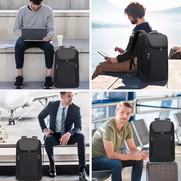 Bange wasserdichter Rucksack, Laptoptasche, 15,6 Zoll, Stadtreisender, 48 x 31 x 16 cm, für Arbeit, Schule, Flugzeug, Herren, Damen, mit USB-Anschluss, Schwarz