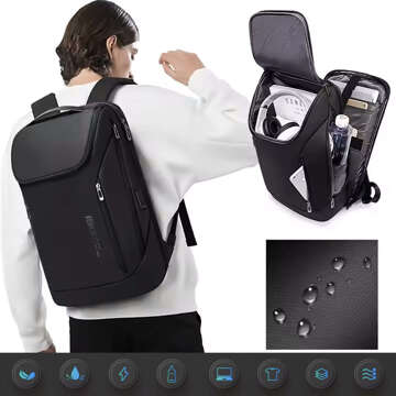 Bange wasserdichter Rucksack, Laptoptasche, 15,6 Zoll, Stadtreisender, 48 x 31 x 16 cm, für Arbeit, Schule, Flugzeug, Herren, Damen, mit USB-Anschluss, Schwarz