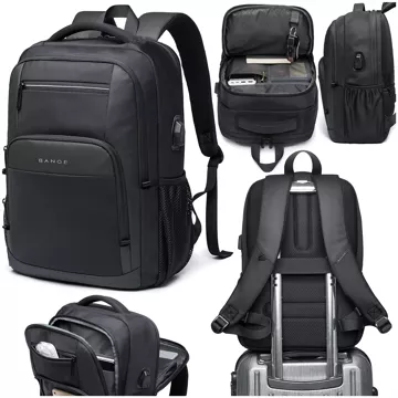 Bange wasserdichter Rucksack für 15,6-Zoll-Laptop, Stadtreisender, 45 x 30 x 16 cm, für Arbeit, Flugzeug, Herren, Damen, mit USB-Anschluss Schwarz