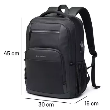 Bange wasserdichter Rucksack für 15,6-Zoll-Laptop, Stadtreisender, 45 x 30 x 16 cm, für Arbeit, Flugzeug, Herren, Damen, mit USB-Anschluss Schwarz