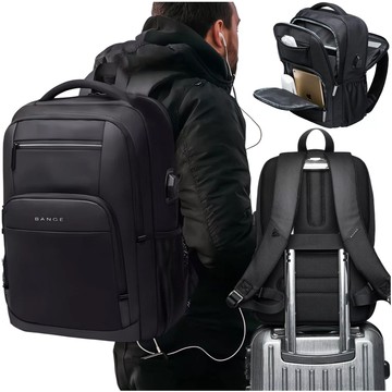 Bange wasserdichter Rucksack für 15,6-Zoll-Laptop, Stadtreisender, 45 x 30 x 16 cm, für Arbeit, Flugzeug, Herren, Damen, mit USB-Anschluss Schwarz