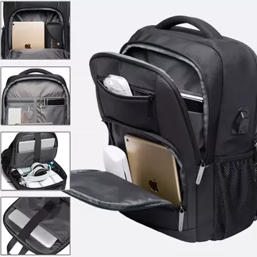 Bange wasserdichter Rucksack für 15,6-Zoll-Laptop, Stadtreisender, 45 x 30 x 16 cm, für Arbeit, Flugzeug, Herren, Damen, mit USB-Anschluss Schwarz