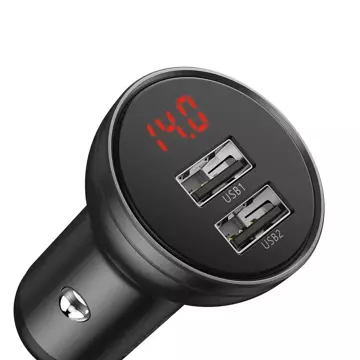 Baseus Autoladegerät 2x USB 4.8A 24W mit LCD Kabel 3in1 USB - USB Type C / Micro USB / Lightning 1.2m schwarz (TZCCBX-0G)