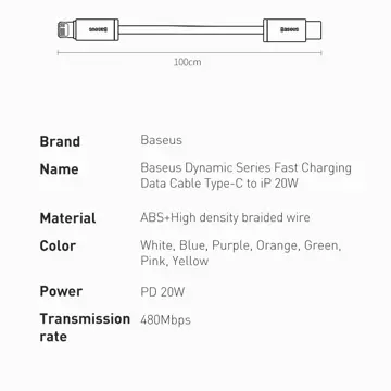 Baseus Dynamic Kabel USB Typ C - Lightning Power Delivery 20W 1m Biły (CALD000002)