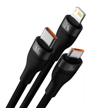 Baseus Flash Series Ⅱ 3in1 Schnellladekabel USB-A auf USB-C / Micro-USB / Lightning 66W 480Mbps 1,2m Schwarz