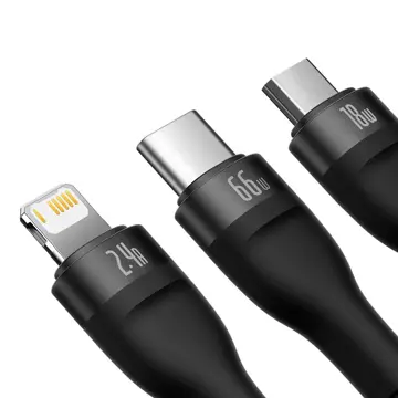 Baseus Flash Series Ⅱ 3in1 Schnellladekabel USB-A auf USB-C / Micro-USB / Lightning 66W 480Mbps 1,2m Schwarz