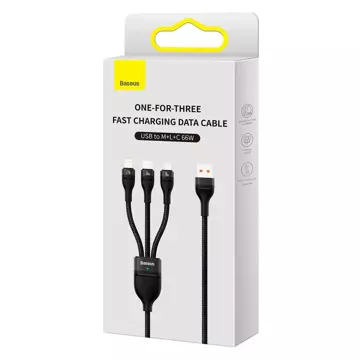 Baseus Flash Series Ⅱ 3in1 Schnellladekabel USB-A auf USB-C / Micro-USB / Lightning 66W 480Mbps 1,2m Schwarz