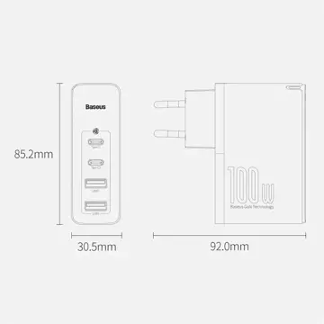 Baseus GaN2 Pro Schnellladegerät 100W USB / USB Type C Quick Charge 4 Power Delivery weiß (CCGAN2P-L02)