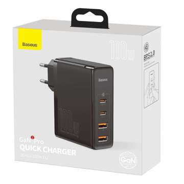 Baseus GaN2 Pro Wandladegerät, 2x USB, 2x USB-C, 100W, EU (schwarz)