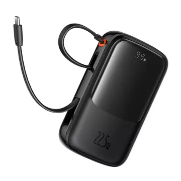 Baseus Qpow Pro 10000 mAh 22,5 W Powerbank mit integriertem USB-C-Kabel und Display – Schwarz