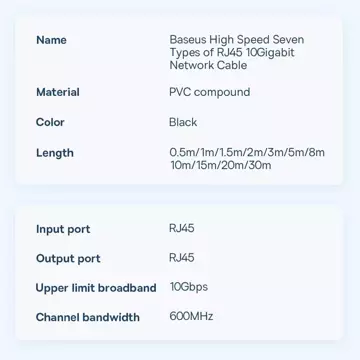 Baseus Speed ​​Seven Netzwerkkabel RJ45 10Gbps 15m schwarz (WKJS010801)