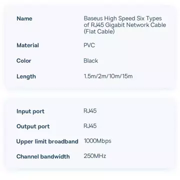 Baseus Speed ​​Six Netzwerkkabel RJ45 1000Mbps 2m schwarz (WKJS000101)