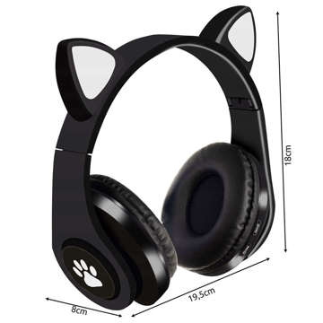 Bluetooth 5.0 LED RGB Over-Ear Wireless Kopfhörer für Kinder mit Katzenohren Schwarz