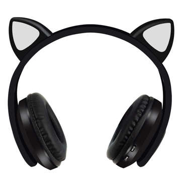 Bluetooth 5.0 LED RGB Over-Ear Wireless Kopfhörer für Kinder mit Katzenohren Schwarz