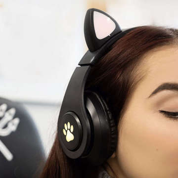 Bluetooth 5.0 LED RGB Over-Ear Wireless Kopfhörer für Kinder mit Katzenohren Schwarz